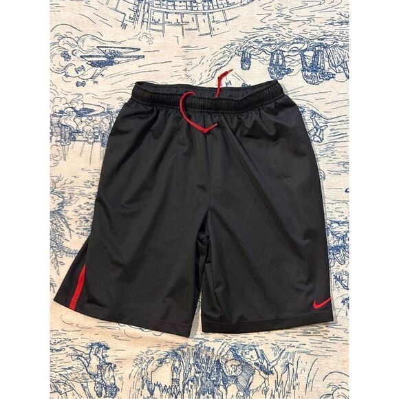 Nike Basketball Shorts Men Size Medium Black Red Stripe Red Swoosh Athletic Good - Picture 1 of 5